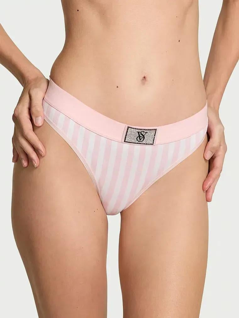Трусики стринги Victoria's Secret Cotton Logo Cotton Shine Patch Thong Panty S Розовый (27204624)