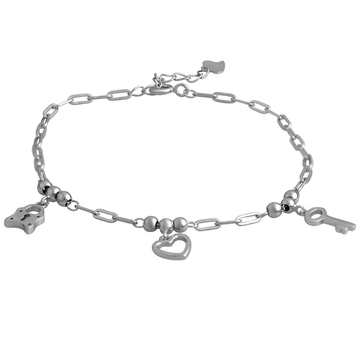 Браслет серебряный с подвесками Замок и Ключ