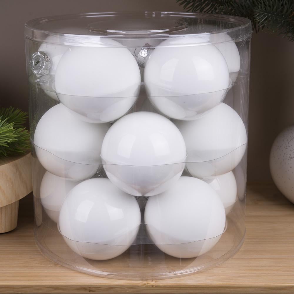 Шары новогодние из стекла 8 см 15 шт. Белый (4271-23)