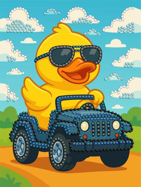 Алмазная мозаика с частичной выкладкой Ideyka Утка на машине 15х20 см (Id-AMV1207)