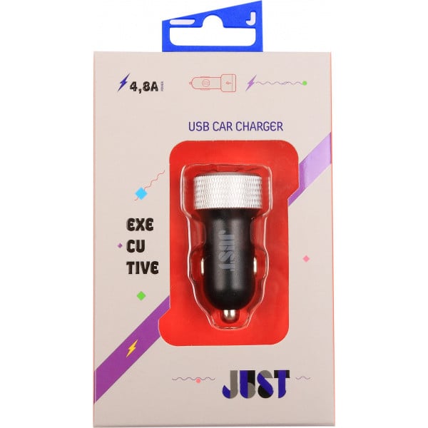 Зарядка Just Executive Dual USB Car Charger Black/SIlver (CCHRGR-XCTV-BLCK) - фото 1