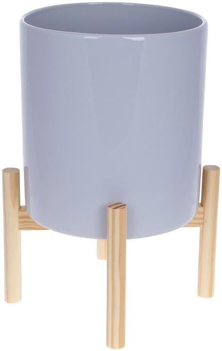 Кашпо керамическая флора на бамбуковой подставке 20х20х37 см Серый
