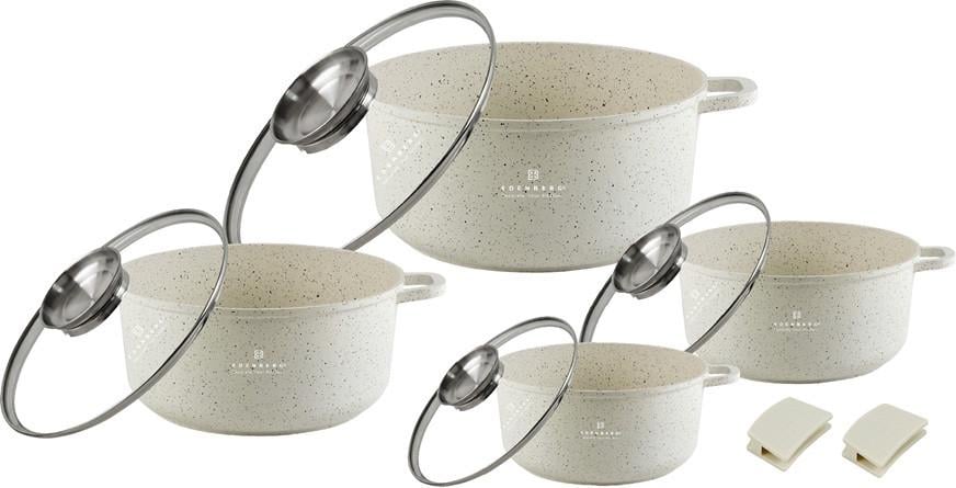 Набір каструль Edenberg 8 предметів з мармуровим антипригарним покриттям Бежевий (EB-3906)