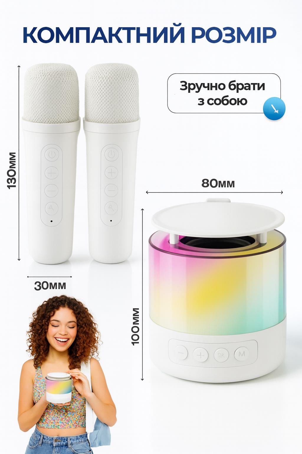 Колонка портативная Bluetooth LED К19 с подсветкой и 2 караоке-микрофонами Белый (29302612) - фото 5 Колонка портативная Bluetooth LED К19 с подсветкой и 2 караоке-микрофонами Белый (29302612) - фото 5