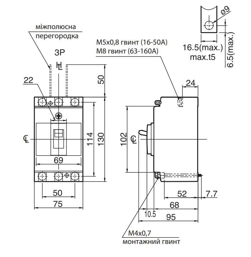 Автоматический выключатель ETI EB2S 160/3SF 3Р 100А 25кА (4671835) - фото 2