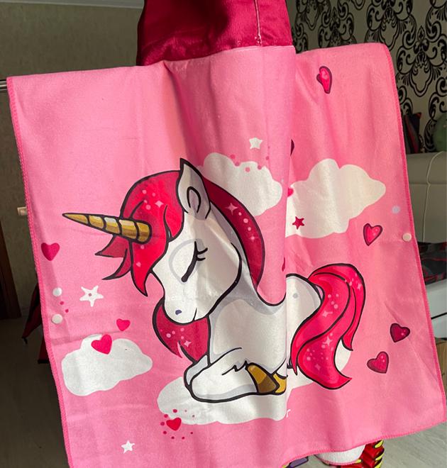 Полотенце пончо с капюшоном детское Единорог для девочек 60х120 см Розовый - фото 8