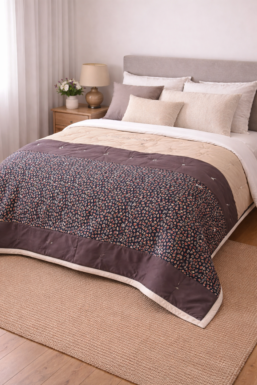 Покрывало пэчворк ручной работы 150х200 см. Песчаный покой.