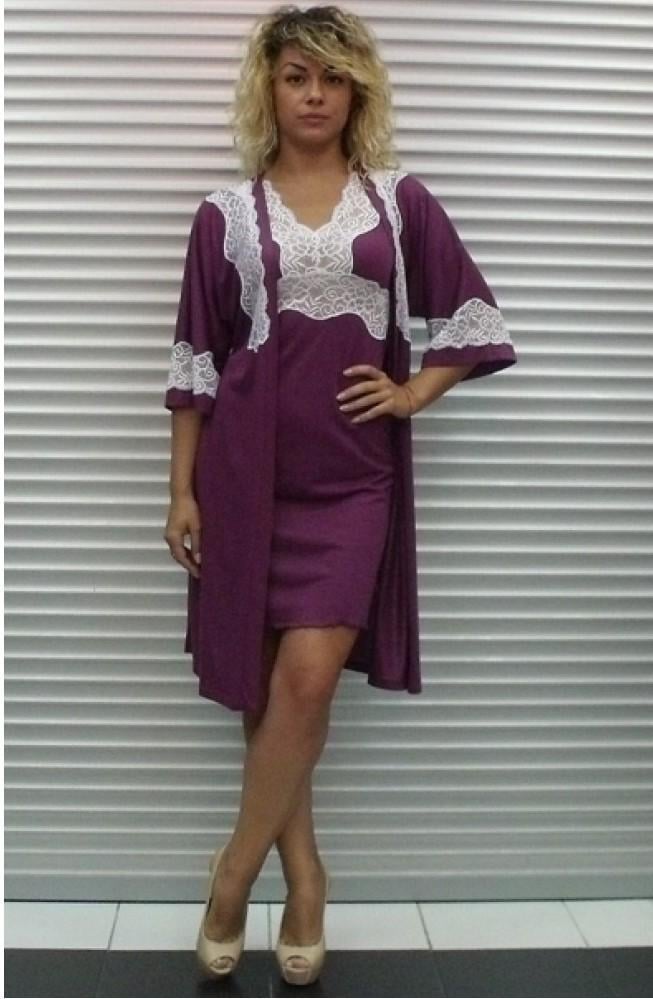 Халат Shato 413 віскоза М Вишневе-білий (19-3)