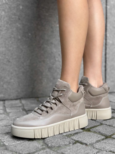 Кеды женские замшевые хайтопы с кожей на меху р. 37 24 см Бежевый - фото 5 Кеды женские замшевые хайтопы с кожей на меху р. 37 24 см Бежевый - фото 5