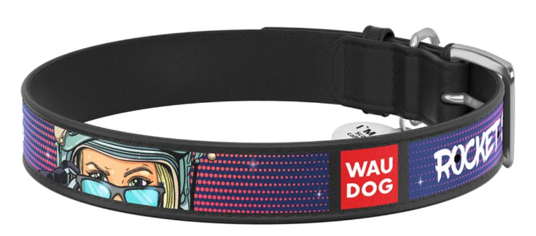 Ошейник для собак кожаный WAUDOG Design с QR паспортом Космос Ракетостроение L Ш 25 мм Д 38-49 см Черный (Collar0025-0124-01)