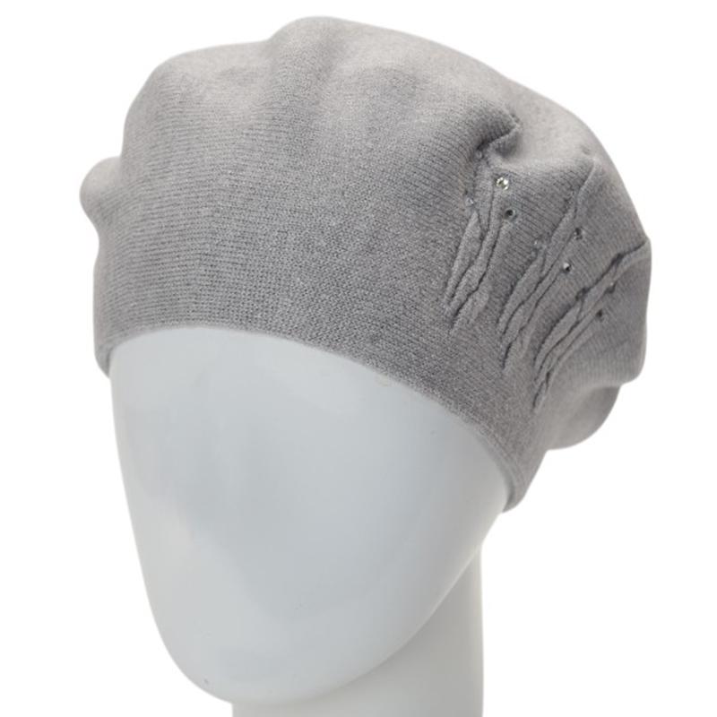 Берет женский двойной Novita Перо вискозный L/57-58 Серый меланж (276200)