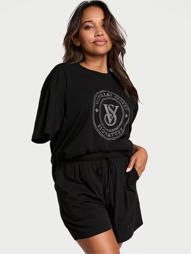 Піжама жіноча Victoria's Secret 100% Cotton Short Pajama Set бавовняна M Чорний (24584369)
