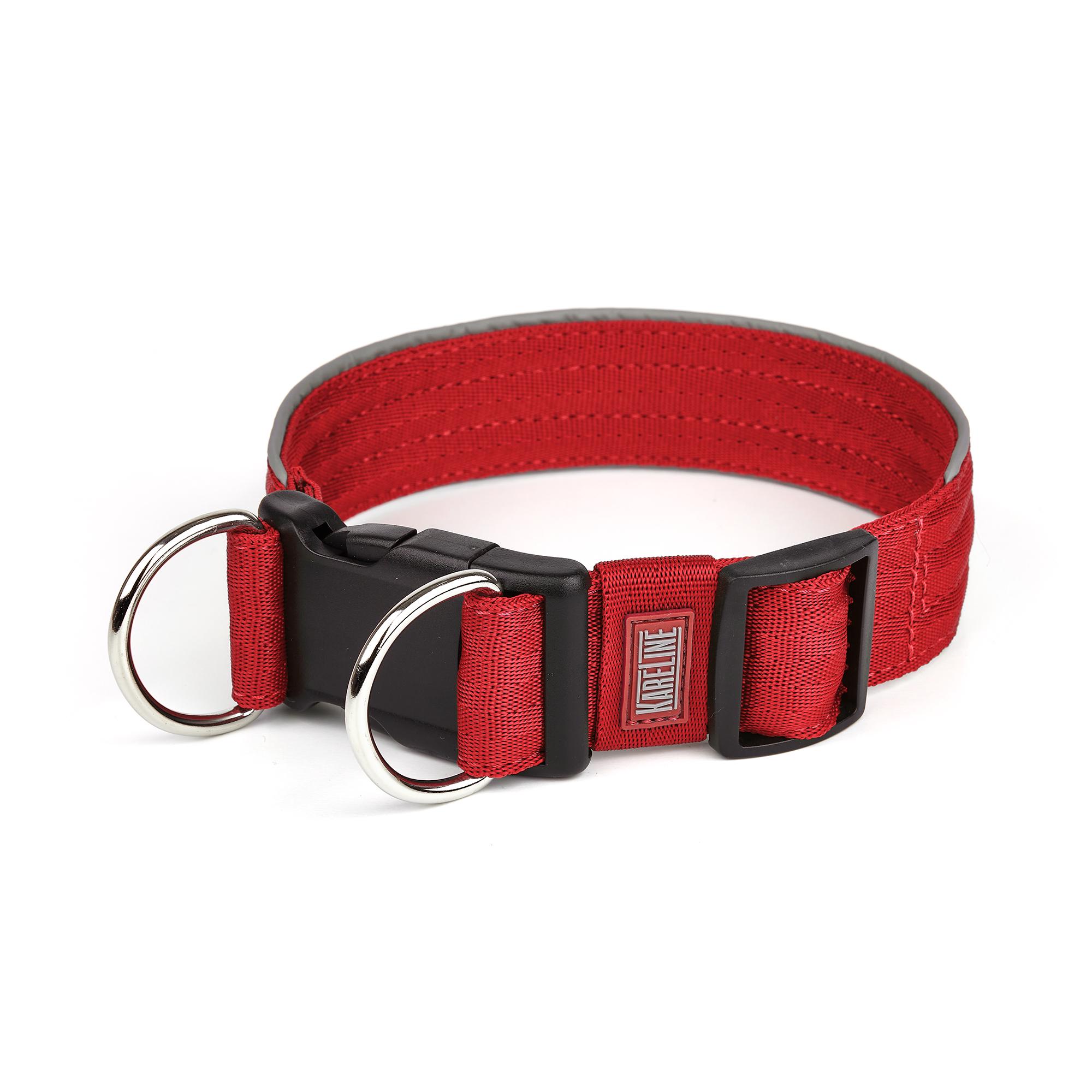 Ошейник KareLine усиленный нейлоновый с пластиковой пряжкой и светоотражающим кантом 40 мм 470-510 мм Красный (0964/6)