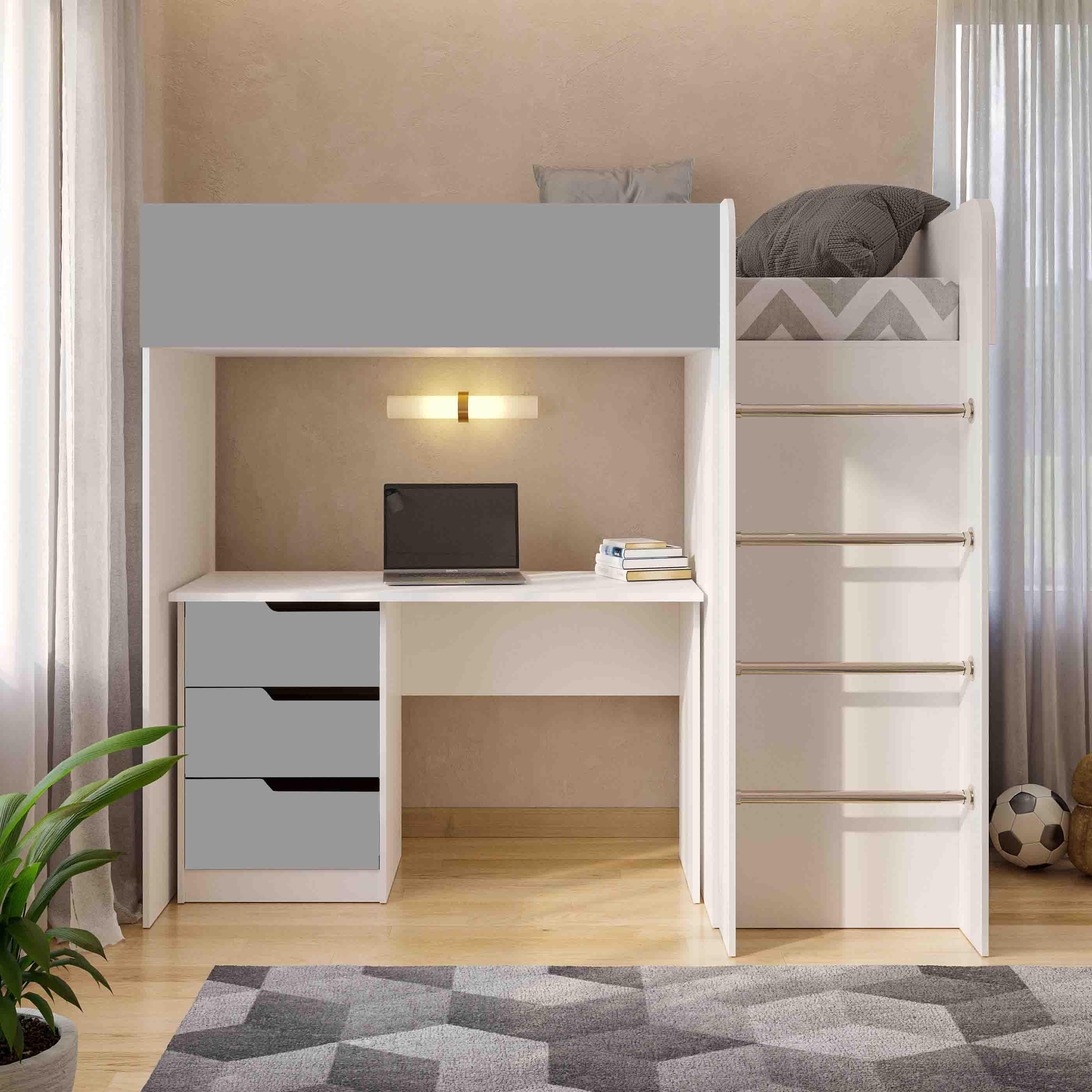 Комплект для детской BED-ROOM 3 кровать со шкафом и письменный стол 1940x1020x1690 мм Белый/Серый