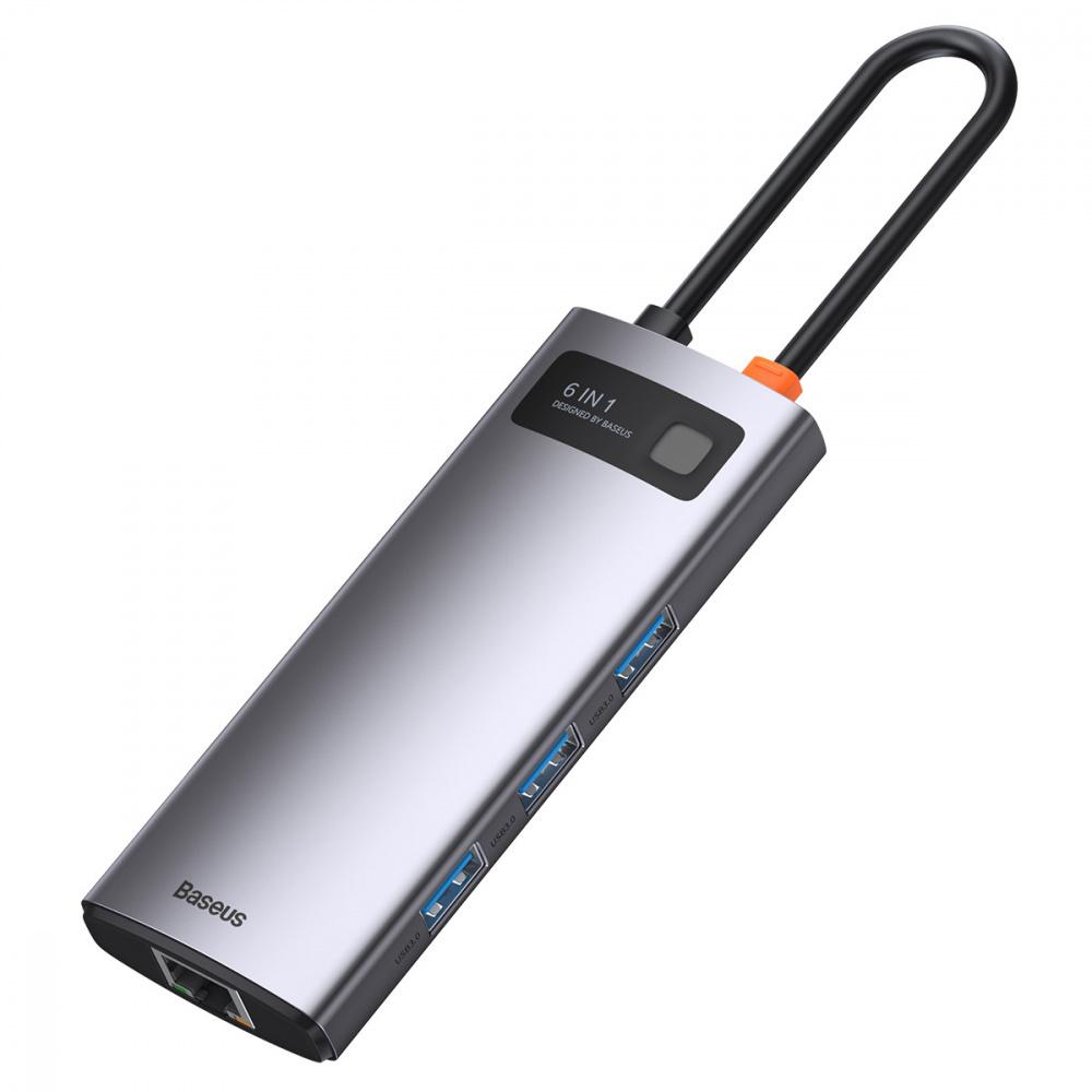 USB-Хаб BASEUS Metal Gleam Series 6-in-1 (3xUSB3.0 + 4KHD + RJ45 + Type-C) сірий - фото 5