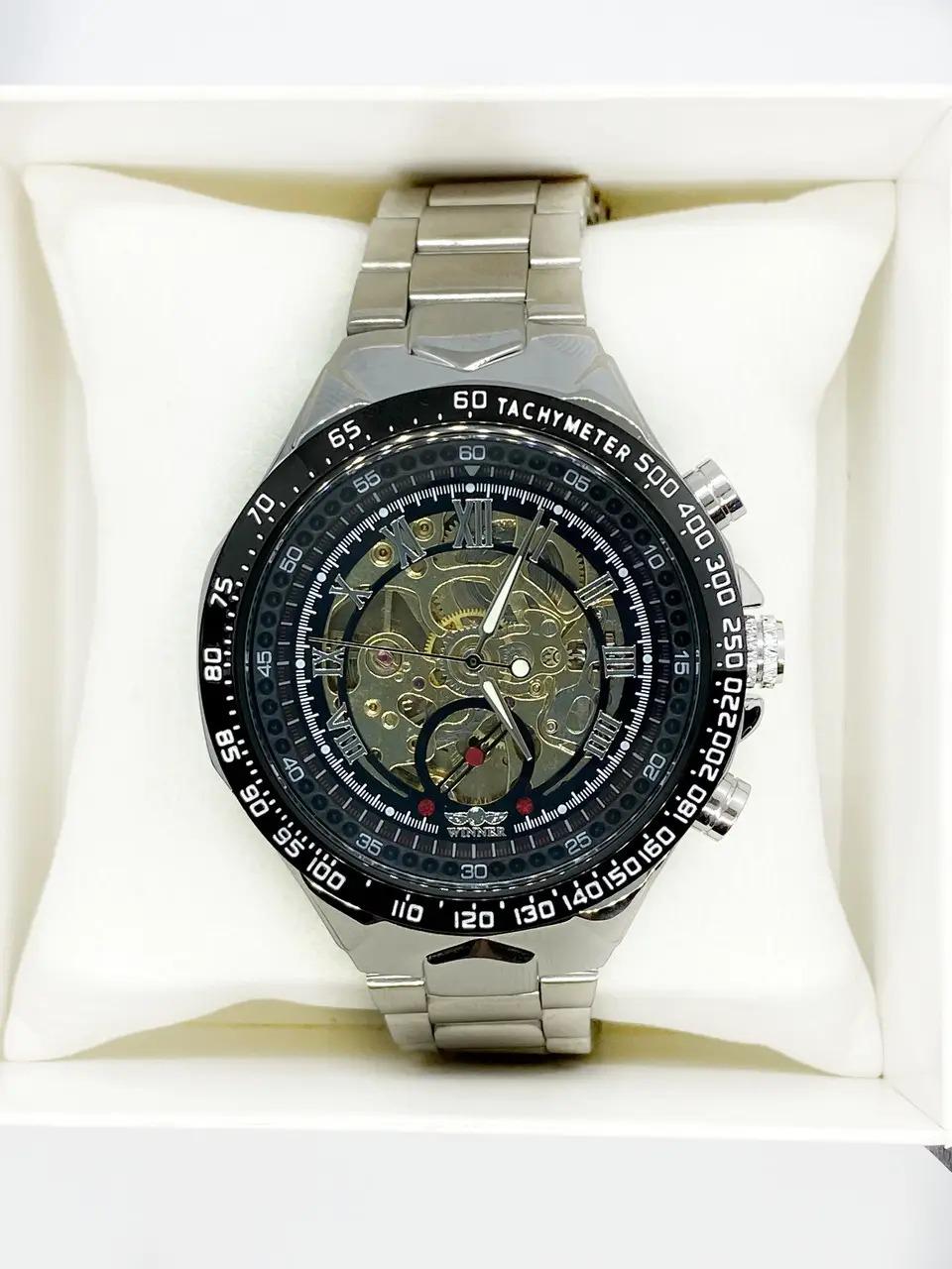 Часы мужские механические наручные Winner Skeleton с автоподзаводом Серебристые с золотом (IBW903SY) - фото 9