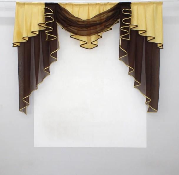 Ламбрекен в гостиную/спальню шифон на карниз 1,5 м Венге/Золотистый (137л) Ламбрекен в гостиную/спальню шифон на карниз 1,5 м Венге/Золотистый (137л)