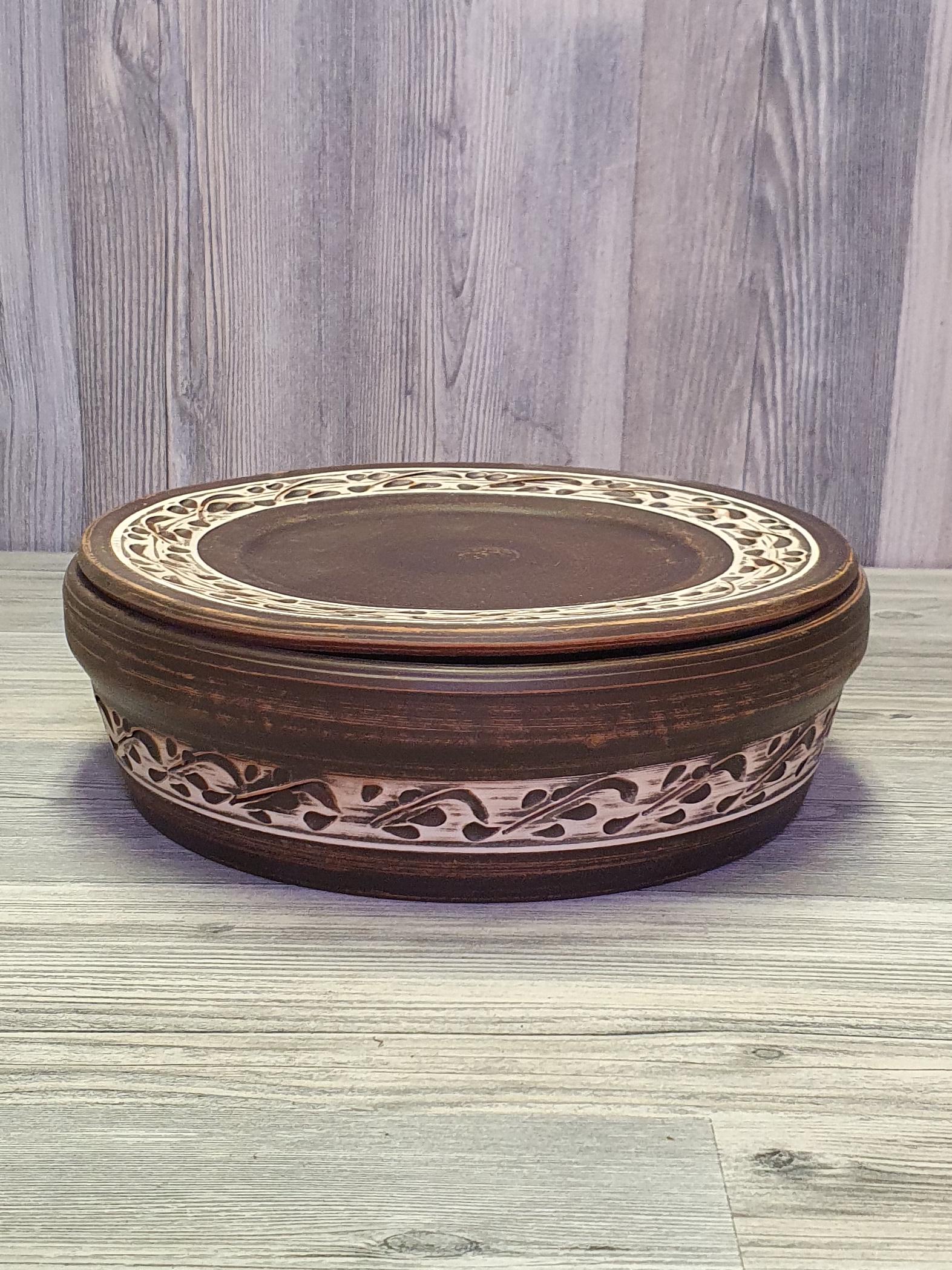 Тарілка глибока з кришкою з червоної глини (5296)