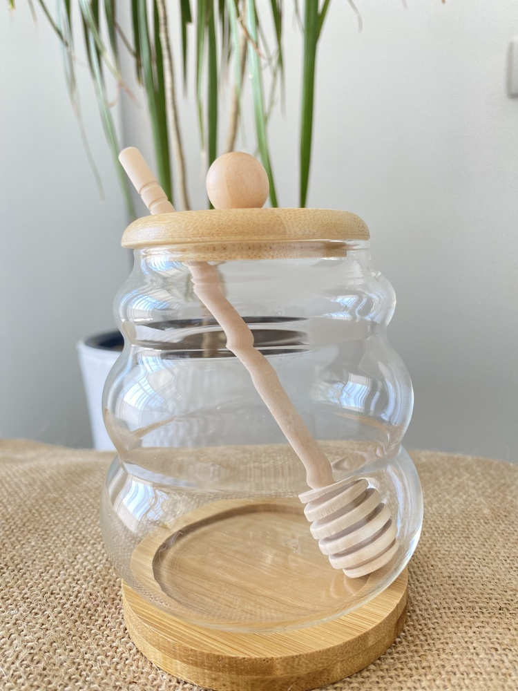 Медовница с бамбуковой крышкой на подставке 500 мл Прозрачный (2816695624)