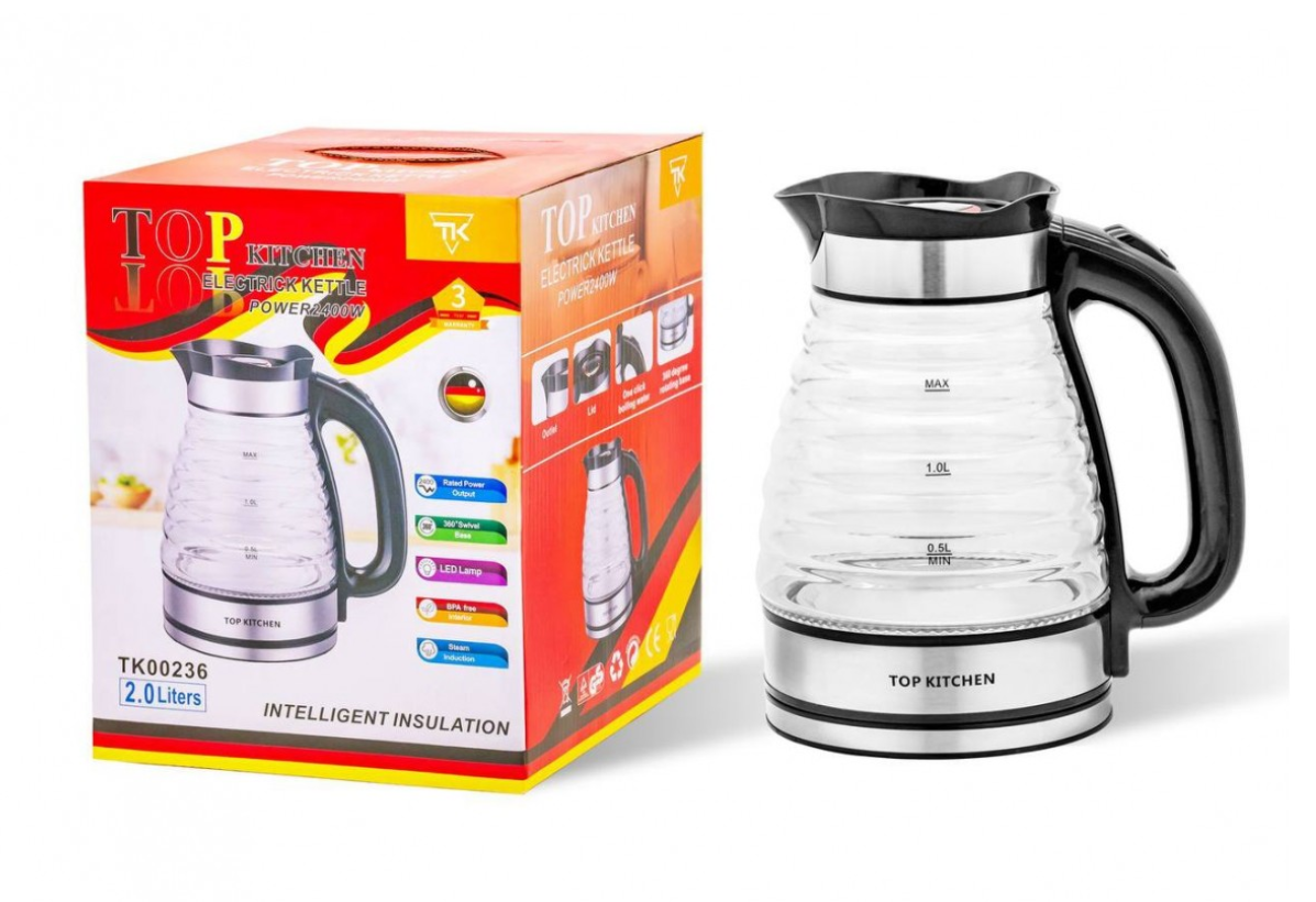 Електрочайник TK-00236 скляний з LED-підсвіткою 2200 Вт 1,8 л (2777937136) Електрочайник TK-00236 скляний з LED-підсвіткою 2200 Вт 1,8 л (2777937136)