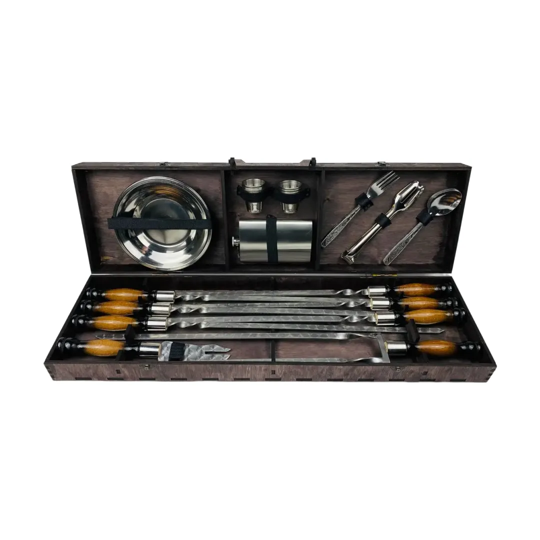 Набор шампуров в кейсе из фанеры Вуд на 34 пр. из нержавеющей стали (2-10-NB-3008)