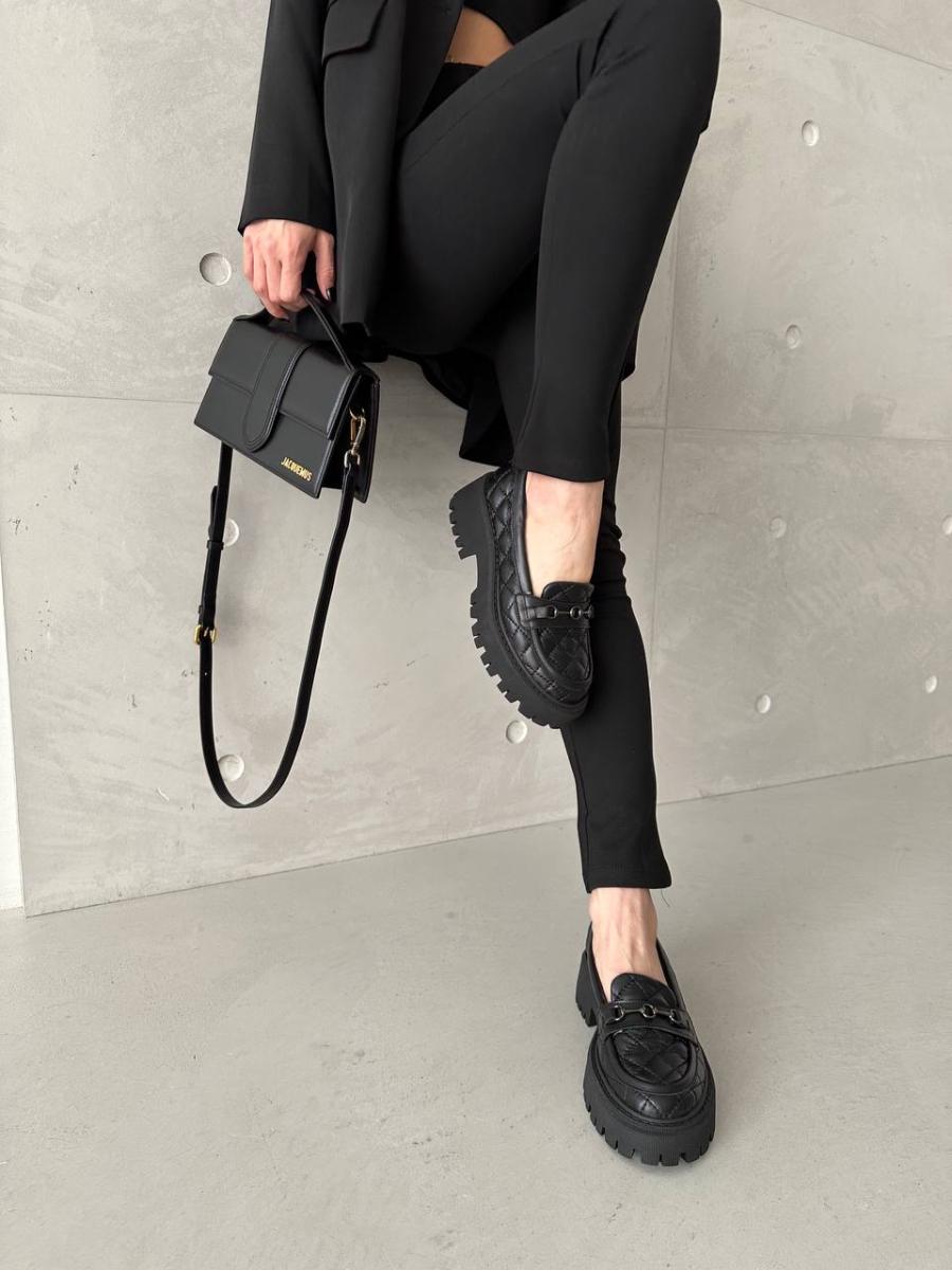 Лоферы женские кожаные стеганые р. 36 Черный (8506/36)