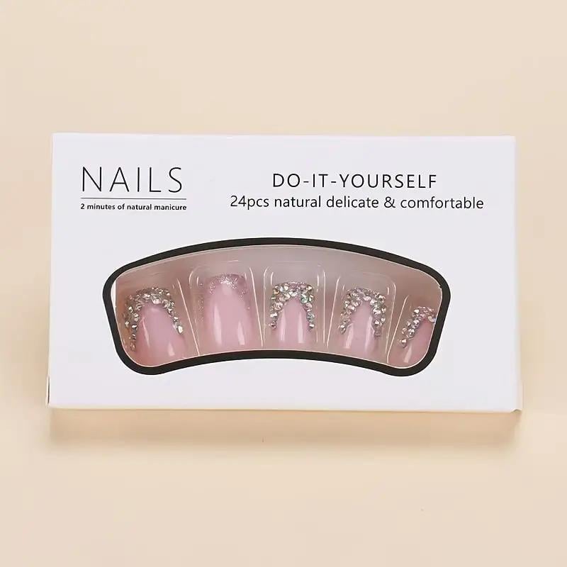 Накладные ногти Nail Art с объемными стразами квадрат средней с клеевыми пластинами 24 шт. Розовый (2789190710) - фото 4 Накладные ногти Nail Art с объемными стразами квадрат средней с клеевыми пластинами 24 шт. Розовый (2789190710) - фото 4