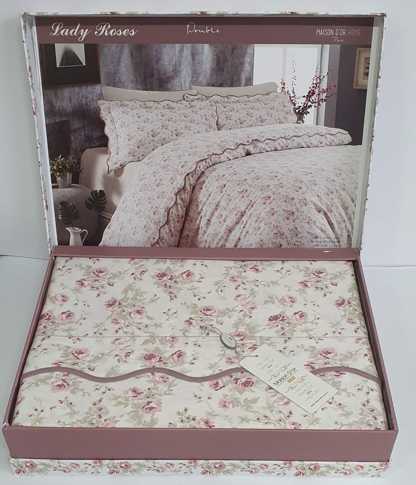 Комплект постельного белья Maison D'or Cатин 200х220 Lady Roses Ecru Stone (CN6127)