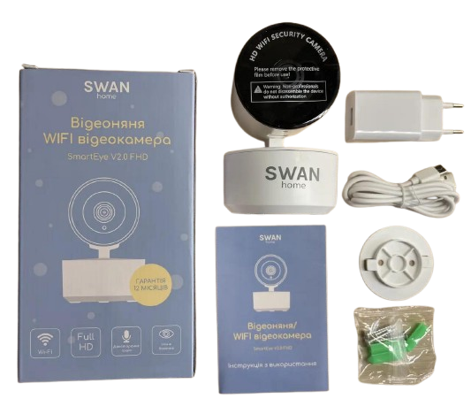 Відеоняня Swan Baby Home Smart Eye V2.0 Wi-Fi 360 градусів з підключенням до телефону Білий (64975736)