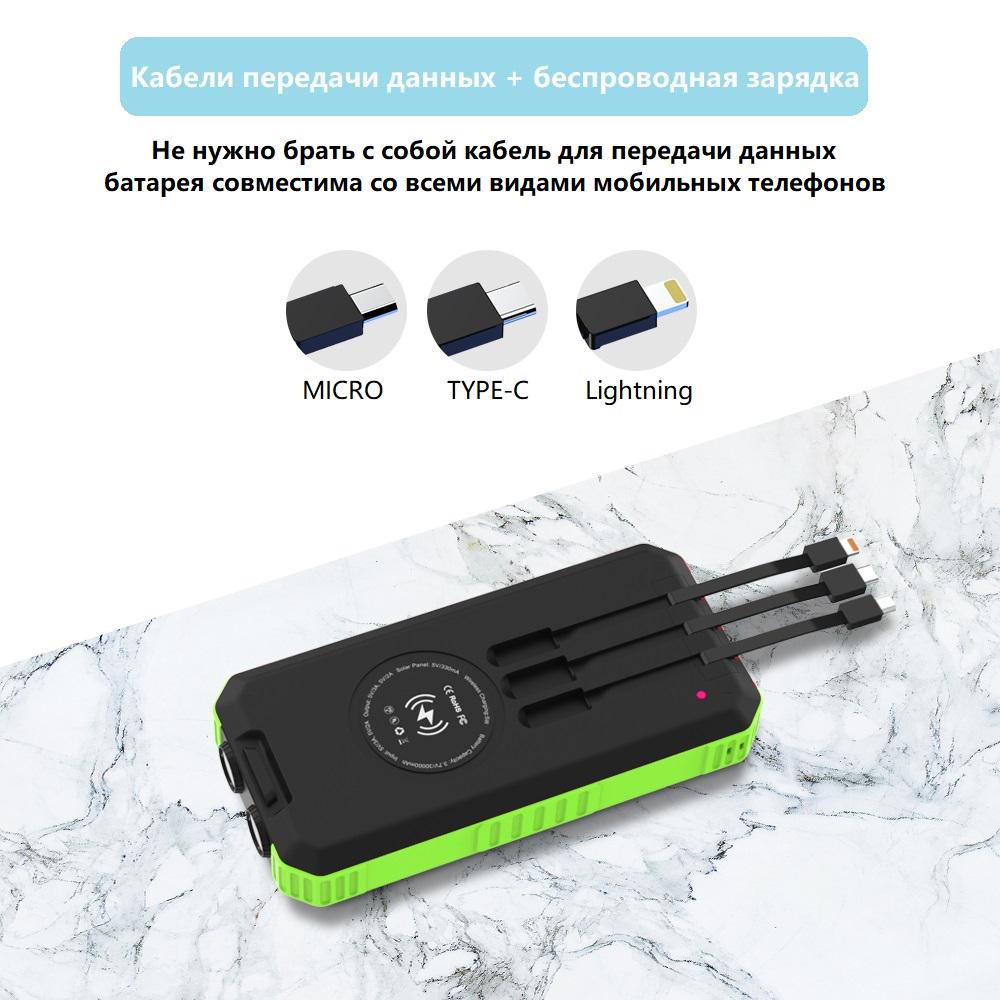 Павербанк с солнечной панелью VHG DN49 Wireless Solar Power Charger 30000 mAh Green - фото 7