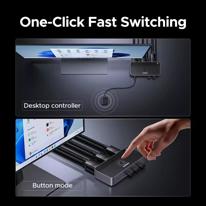Комутатор UGREEN DP to DP 2in2 з можливістю спільного використання 2 ПК Black (55851) - фото 6