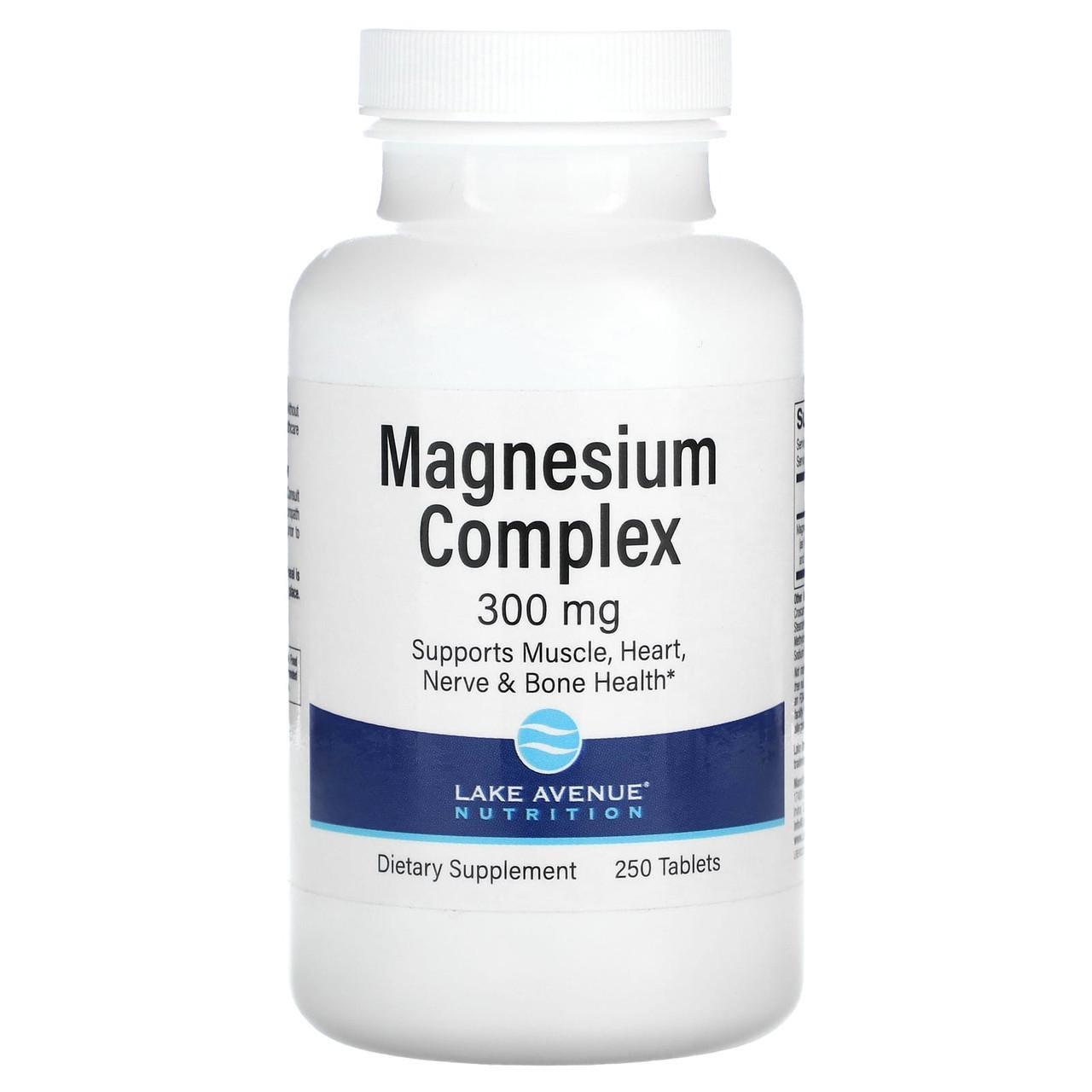 Комплекс магнію Lake Avenue Nutrition Magnesium Complex для серця кісток м'язів 250 таблеток 300 мг