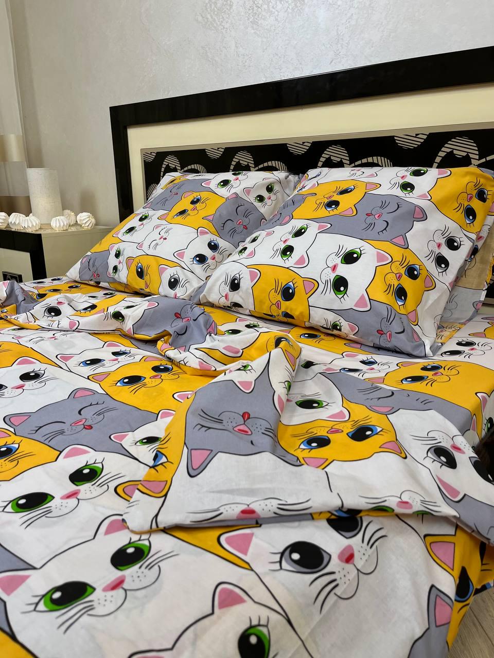 Комплект постільної білизни Коти бавовняні полуторні 150х220/70х70 см Помаранчевий (11256446)