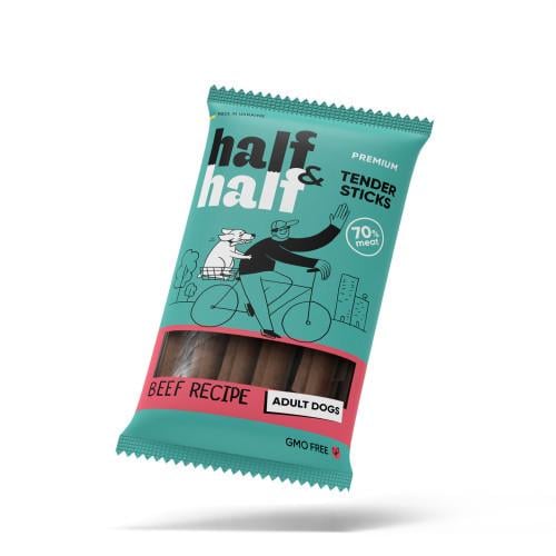 Ласощі для собак Half&Half у формі м'ясних паличок з яловичиною 100 г Ласощі для собак Half&Half у формі м'ясних паличок з яловичиною 100 г