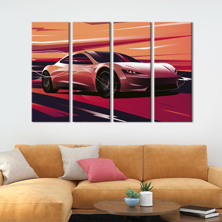 Картина на холсте Стильный электромобиль Tesla Roadster 149x93 см (1404-41)