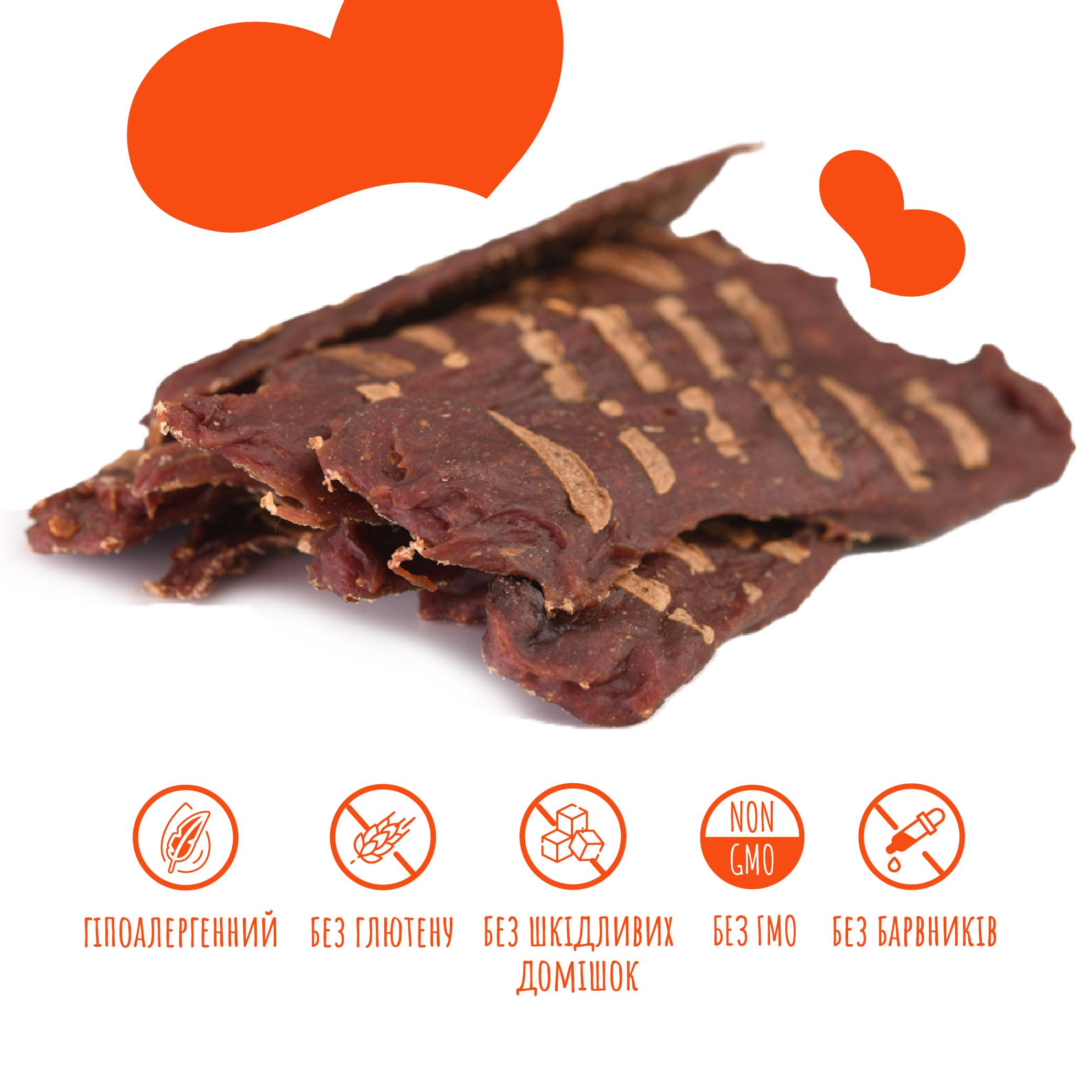 Ласощі для собак від 3 місяців Mavsy Refined jerky BBQ VENISON STEAK WITH SUN-DRIED TOMATOES ON A BED OF PUMPKIN 100 г - фото 2 Ласощі для собак від 3 місяців Mavsy Refined jerky BBQ VENISON STEAK WITH SUN-DRIED TOMATOES ON A BED OF PUMPKIN 100 г - фото 2