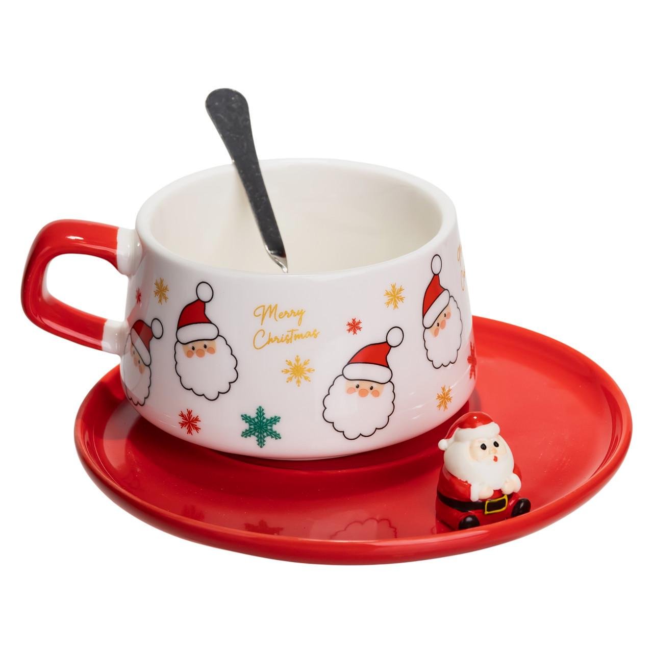 Чашка для латте-арту порцелянова Merry Christmas з блюдцем 250 мл (FM-CS-10A) - фото 3 Чашка для латте-арту порцелянова Merry Christmas з блюдцем 250 мл (FM-CS-10A) - фото 3