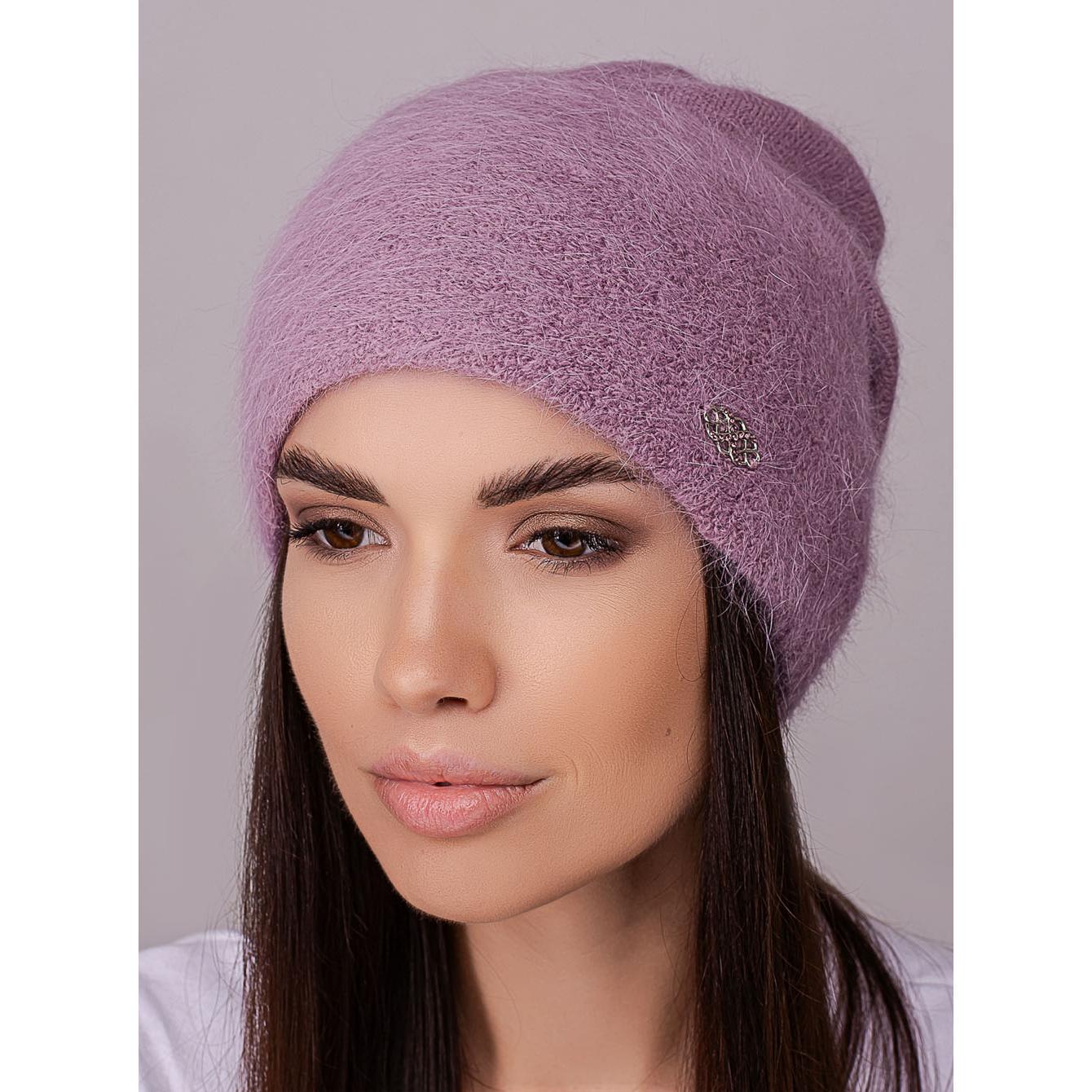 Шапка женская Leks АФИНА ангорная двойная с отворотом сзади сцепленная one size Лиловый (251374)