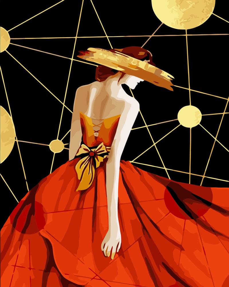 Картина по номерам Strateg Премиум Дама в красном с лаком 40х50 см (VA-3407)