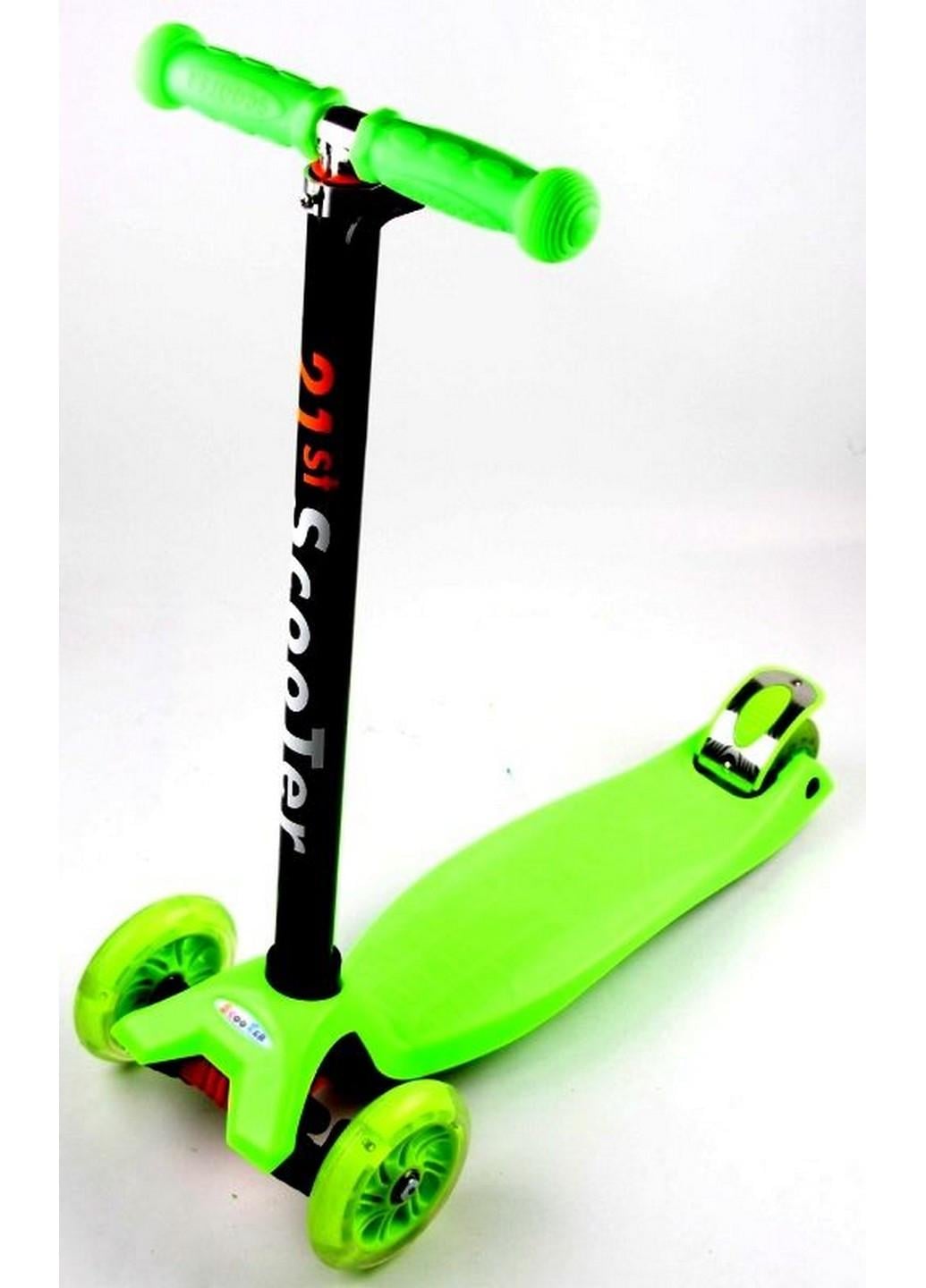 Самокат трехколесный со светящимися колесами Зеленый (31578027)