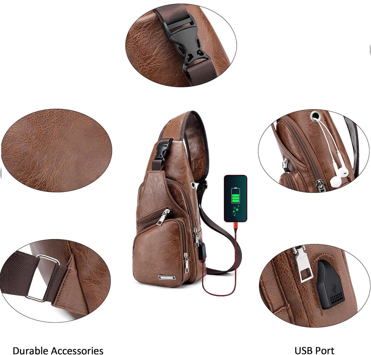 Сумка-слінг чоловіча через плече з одним основним відділенням Коричневий (LR 3416 BNL) - фото 3