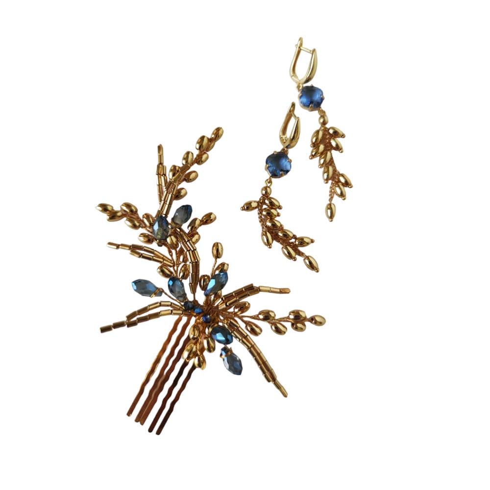 Набір прикрас гребінець у зачіску та сережки з бусин гематиту (NP-0057)