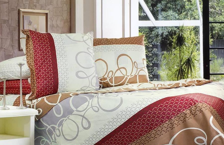 Комплект постельного белья двуспальный Еней-плюс Б0334 Коричневый/Красный/Белый