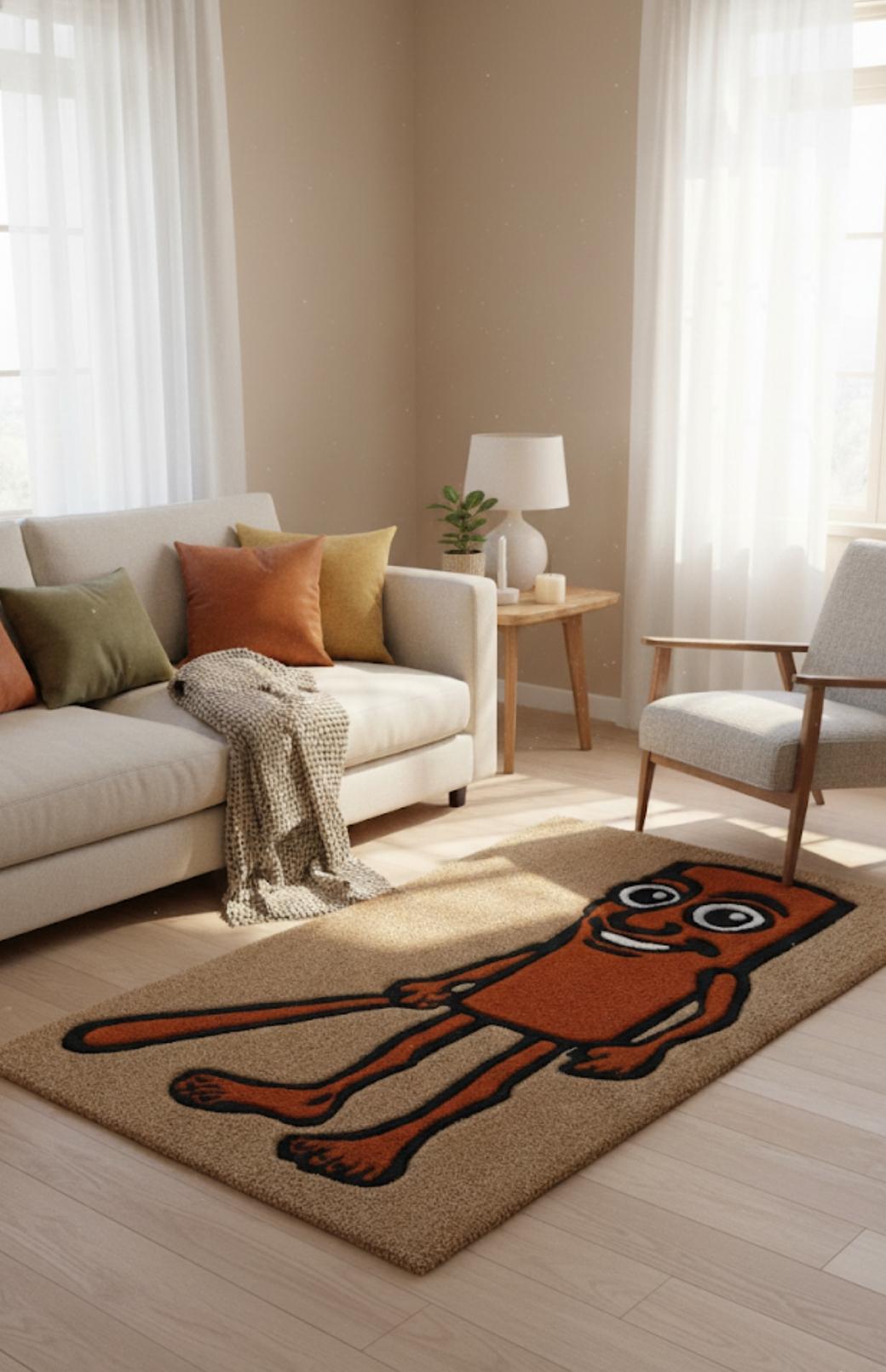 Килим ручної роботи Тум Тум Захур герой мемів гіпоалергенний 90х52 см Бежевий (30101296)