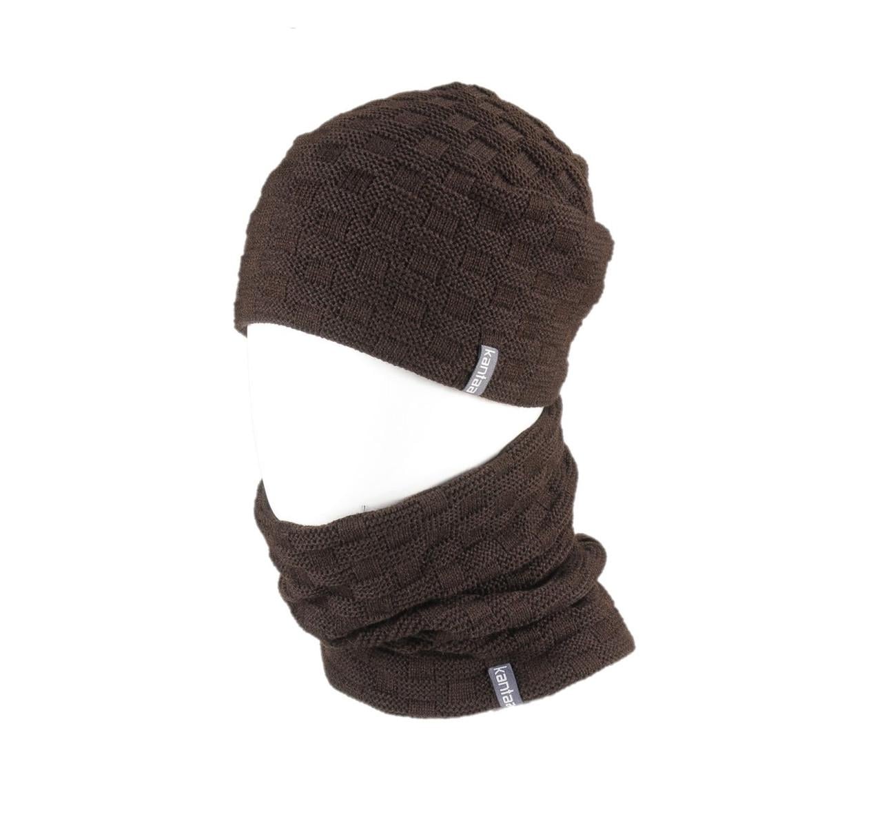 Вязаная шапка Кahta Fashion Hat с Buff снуд унисекс р. 57-58 Коричневый (OC-077)