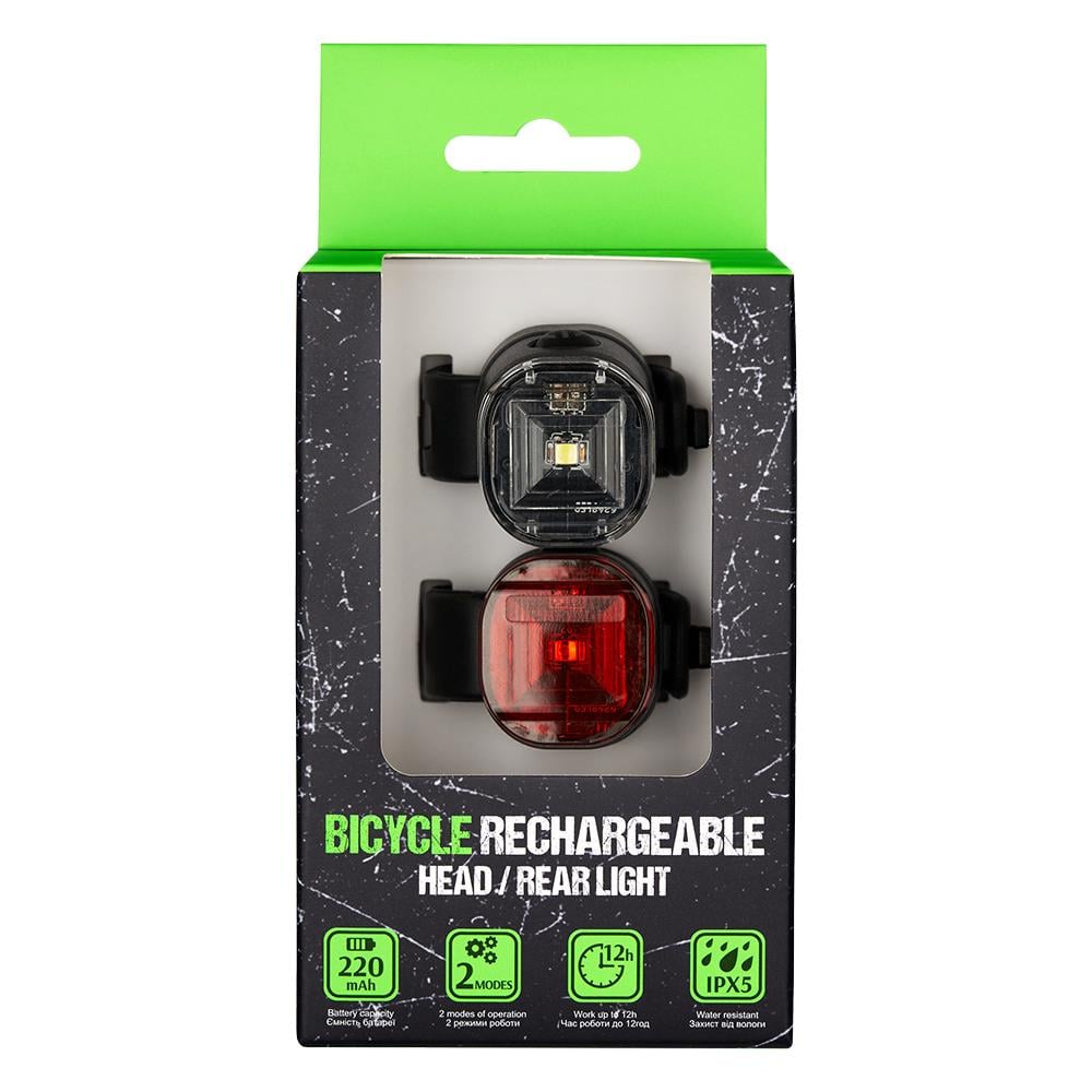 Набір велосипедного світла Grey's 1хLED 200 mAh 2 шт. (GR11200) Набір велосипедного світла Grey's 1хLED 200 mAh 2 шт. (GR11200)