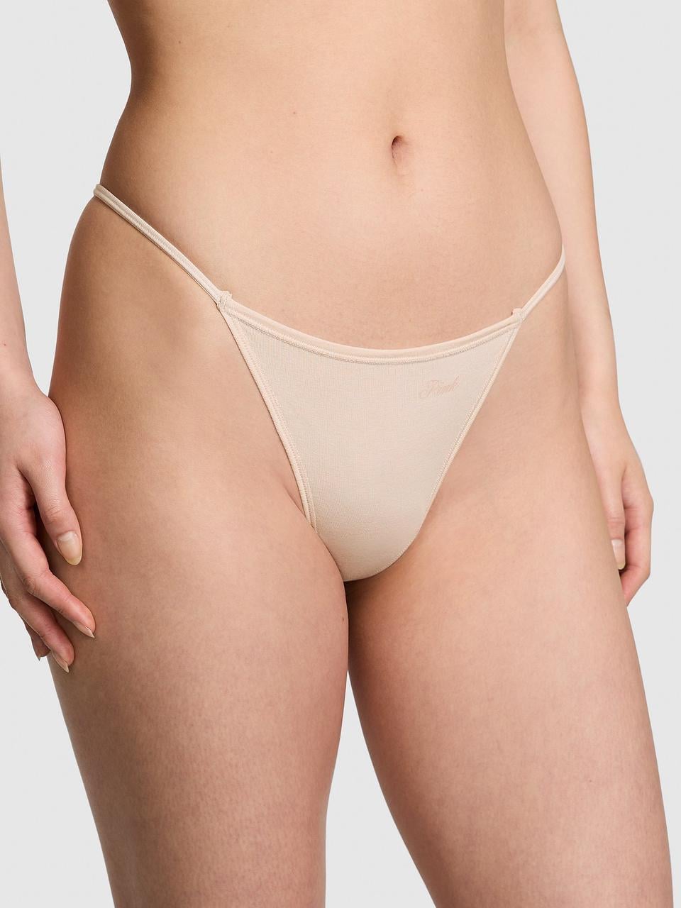 Трусики женские Victoria's Secret Cotton V-String M Бежевый (3098857527)