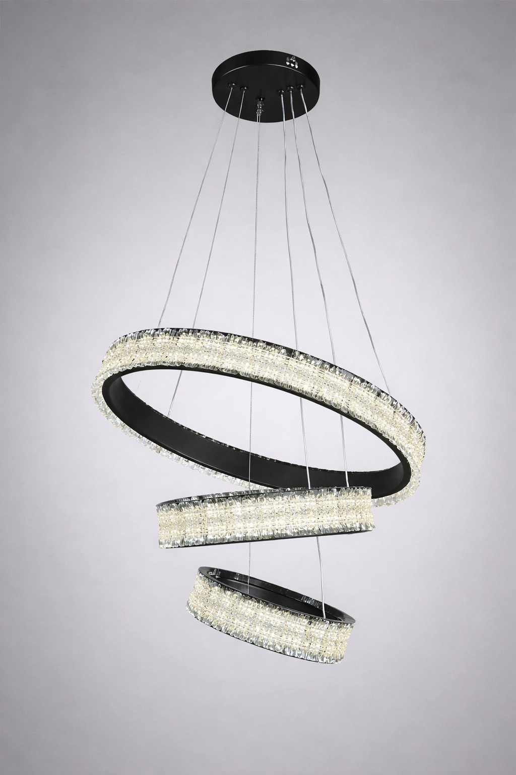 Люстра LED подвесная 3 кольца 135 Вт/пульт Черный (D8748-600+400+300BK)