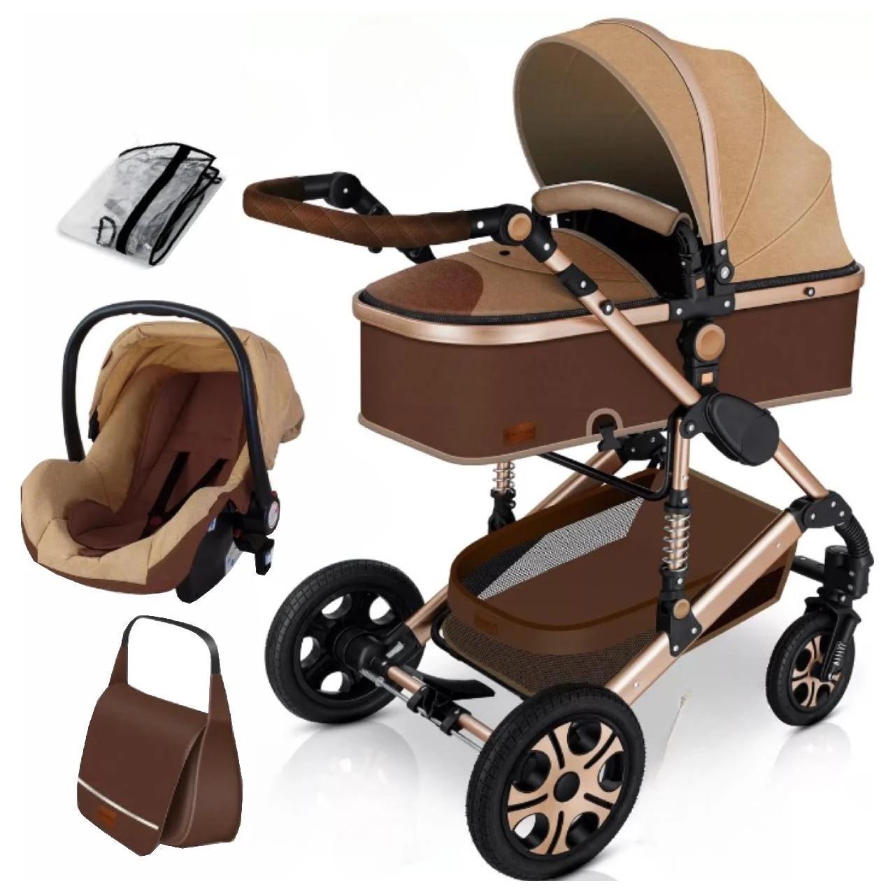 Коляска дитяча з автокріслом KESSER 3в1 94x64x119 см Коричневий/Золотий