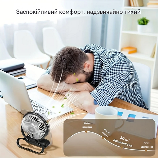 Вентилятор переносний з перемиканням швидкостей акумуляторний 3000 мАг Чорний (М-1777) - фото 9